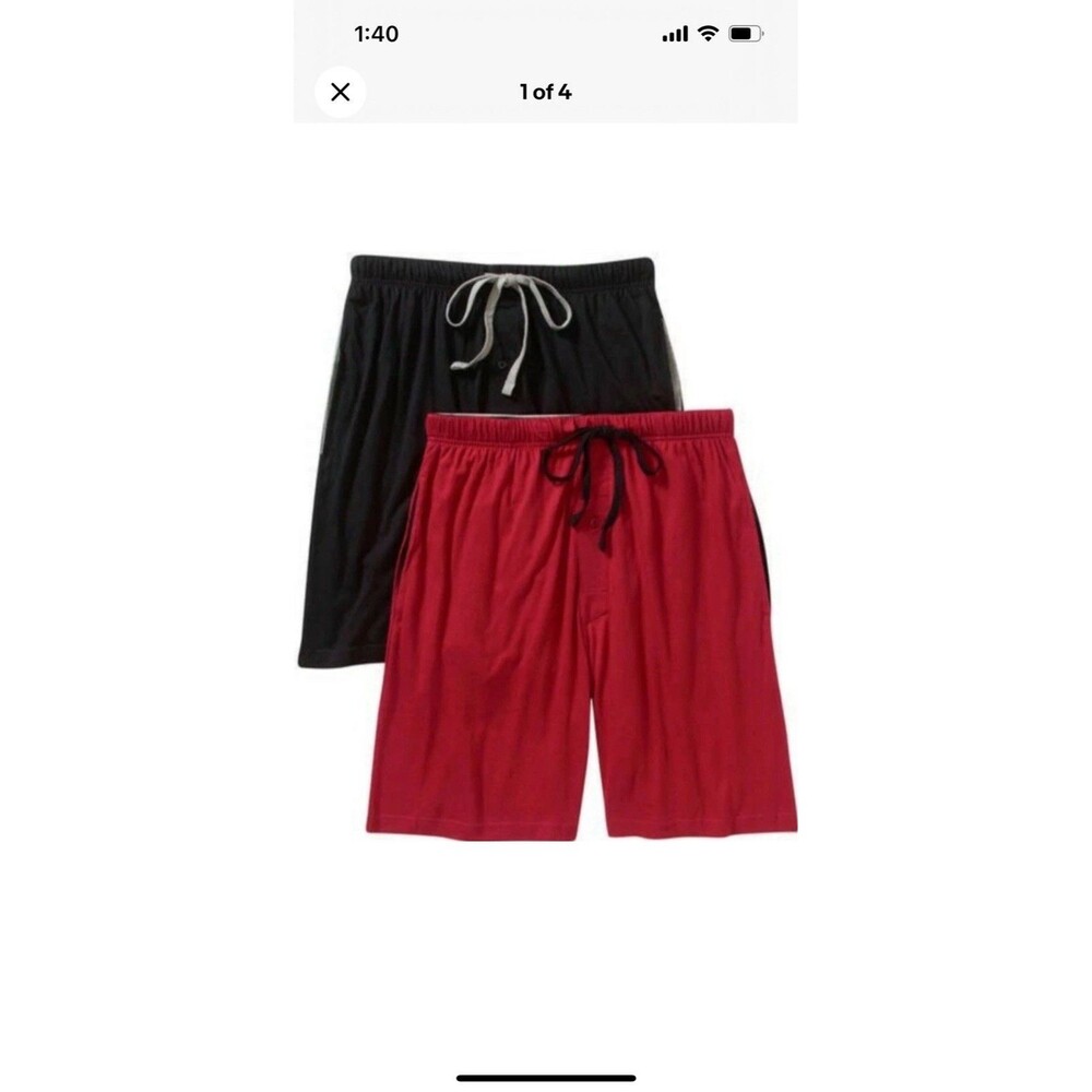 Hanes Big Men's 2-Pack Knit Sleep Shorts Black/Red 3XL With Pockets in Red/Black